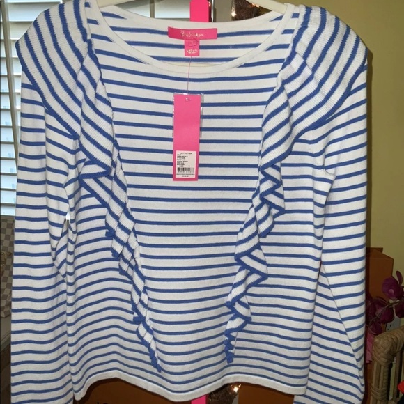 Lilly Pulitzer NWT Ruth Sweater Bennett Blue Beach Stripe Size S - Picture 2 of 8